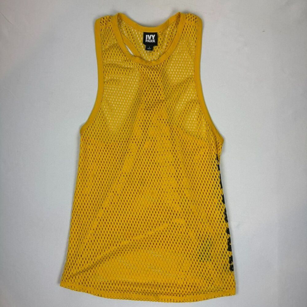 Ivy Park Yellow Mesh Logo Racerback Tank Top - L
